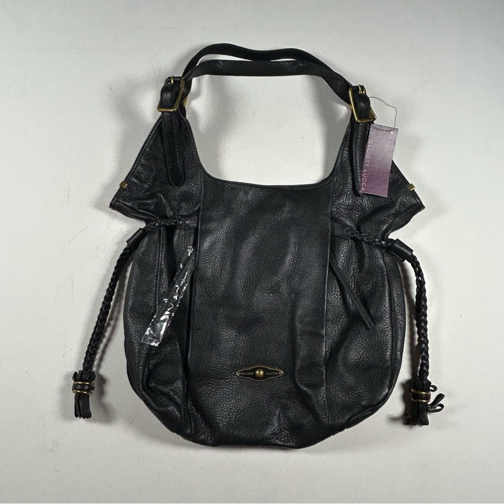 Black Shoulder Bag - Leather Hobo with Braided Details